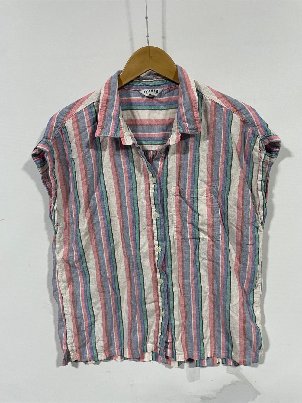 Orvis Striped Button-Down Shirt in Blue, Pink, Green and White